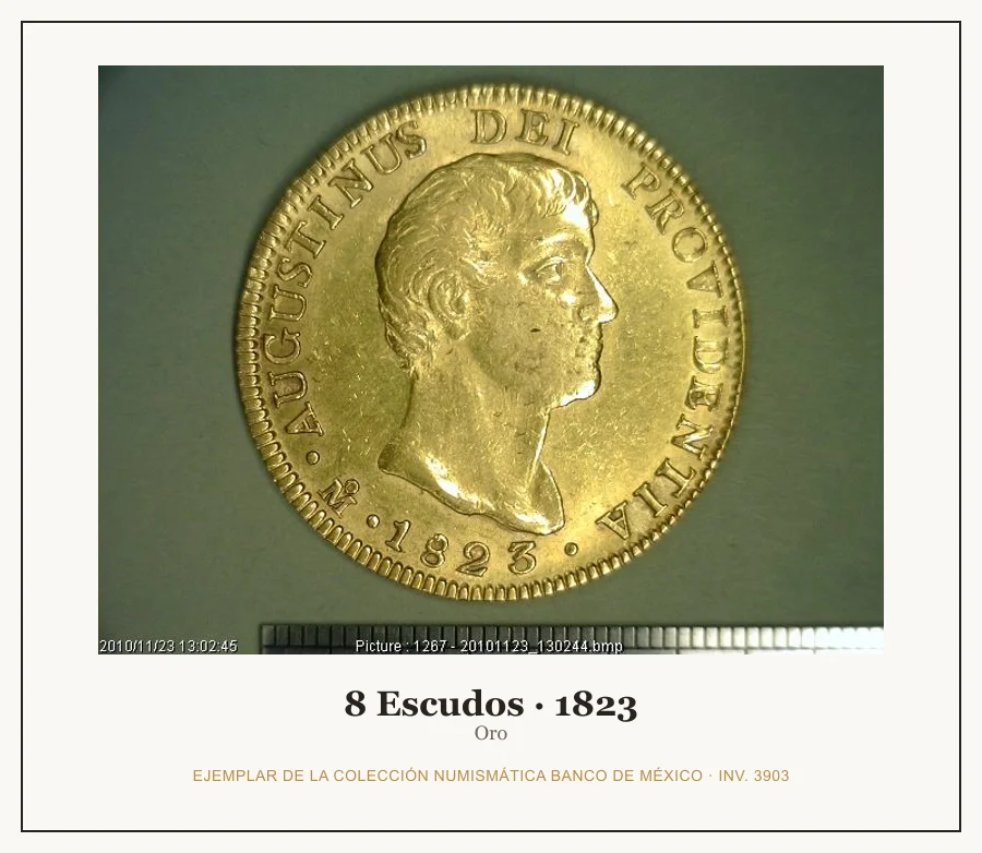 8 Escudos · 1823 — Ejemplar de la Colección Numismática Banco de México, inv. 3903