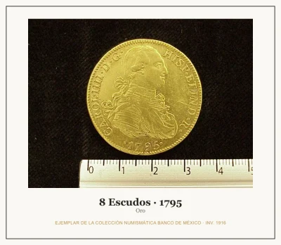 8 Escudos · 1795 — Ejemplar de la Colección Numismática Banco de México, inv. 1916