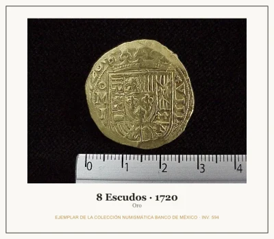 8 Escudos · 1720 — Ejemplar de la Colección Numismática Banco de México, inv. 594