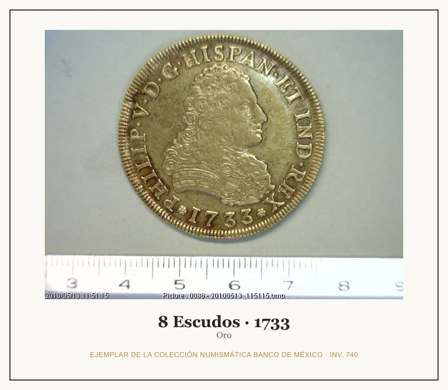 Moneda destacada de la serie 8 Escudos Felipe V Segunda Epoca