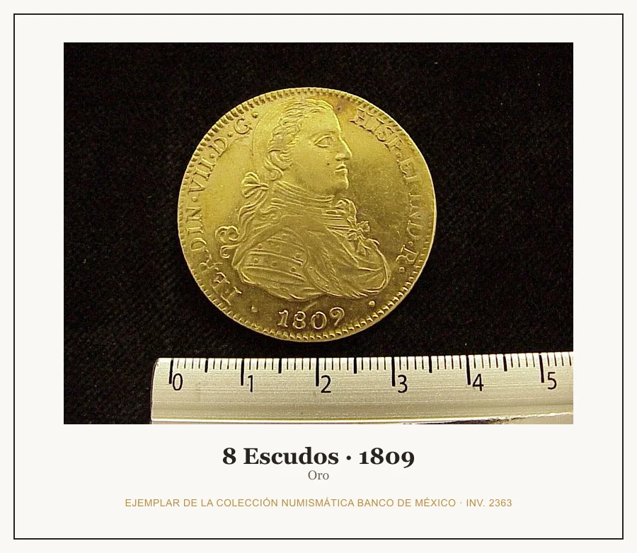 8 Escudos · 1809 — Ejemplar de la Colección Numismática Banco de México, inv. 2363