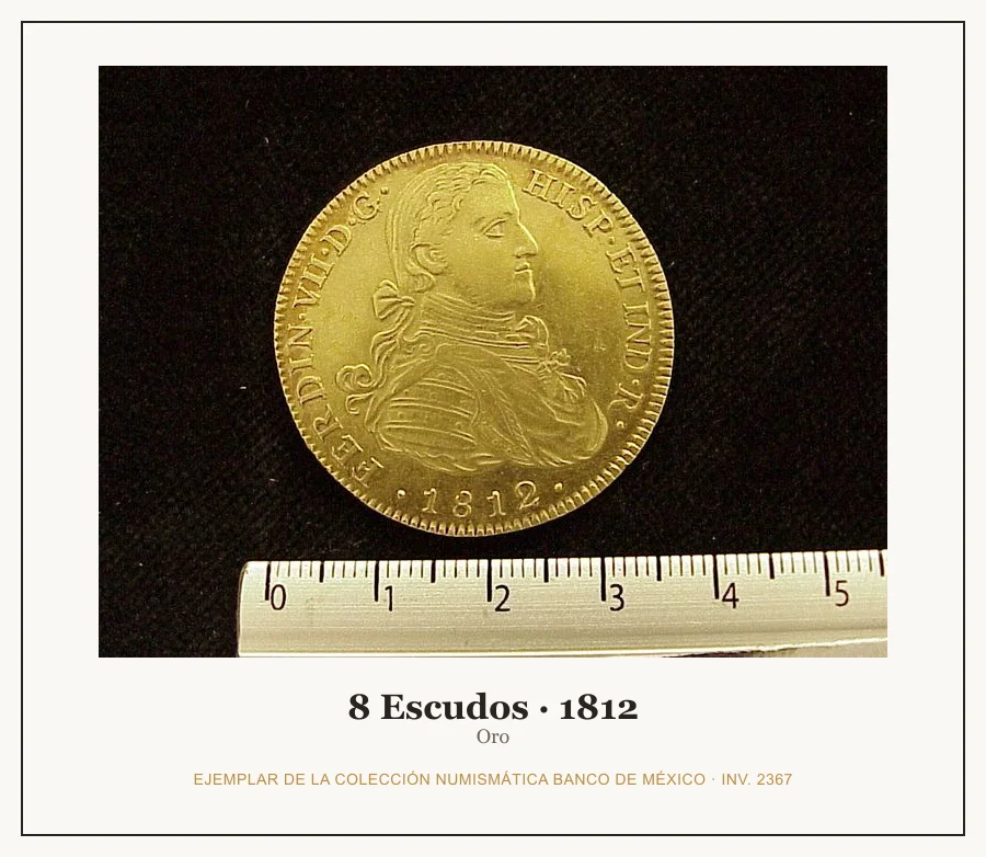8 Escudos · 1812 — Ejemplar de la Colección Numismática Banco de México, inv. 2367