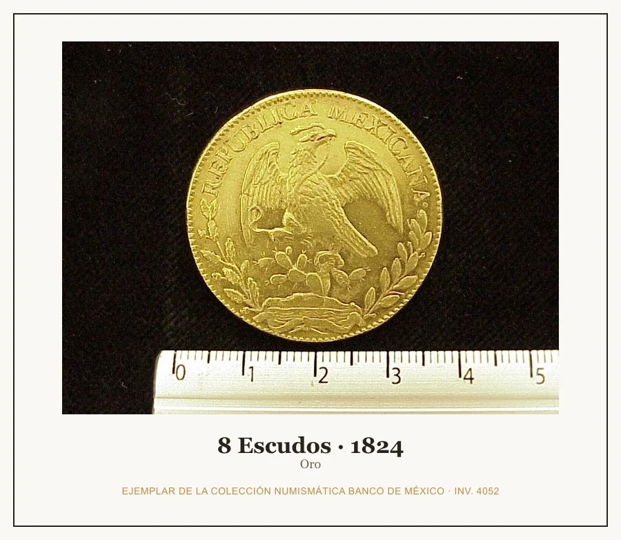 8 Escudos · 1824 — Ejemplar de la Colección Numismática Banco de México, inv. 4052