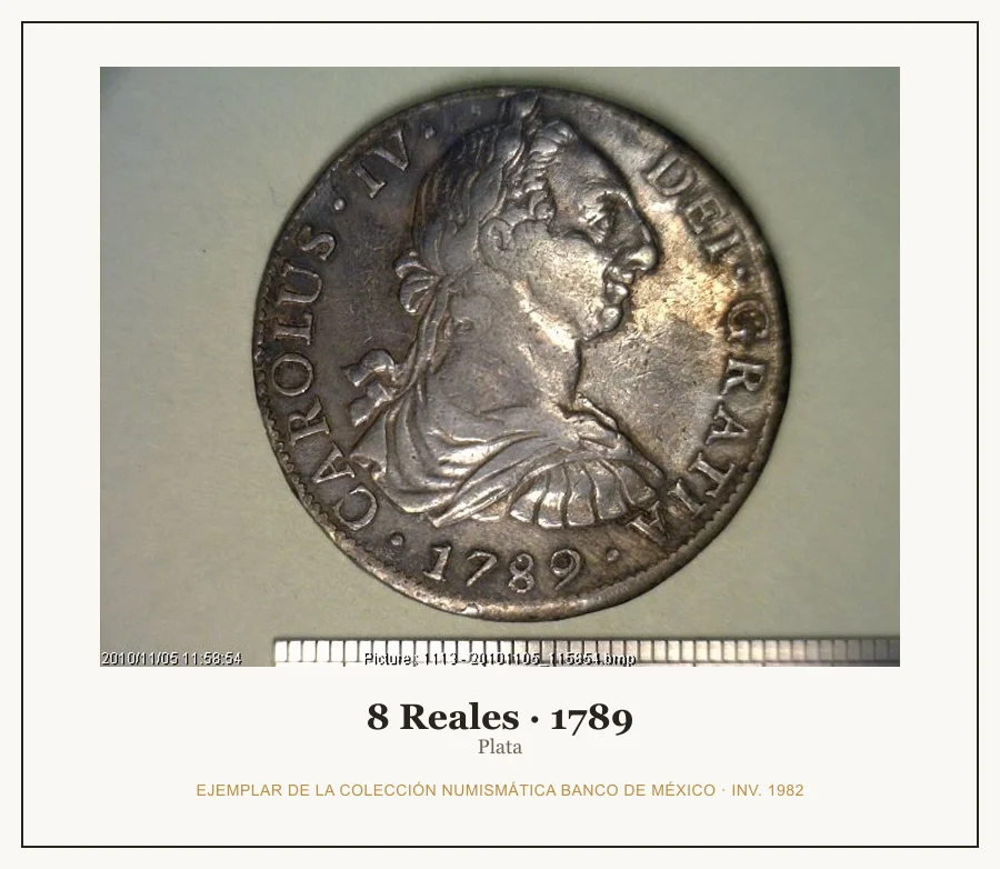 8 Reales · 1789 — Ejemplar de la Colección Numismática Banco de México, inv. 1982