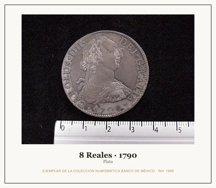 8 Reales · 1790 — Ejemplar de la Colección Numismática Banco de México, inv. 1988