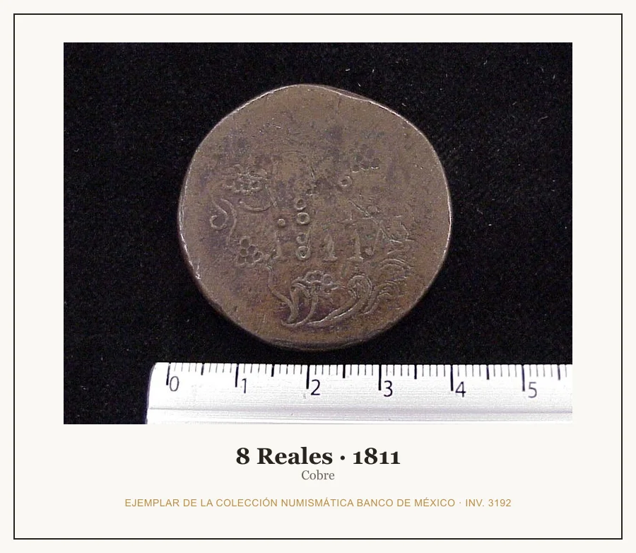 Moneda destacada de la serie misc-8 Reales Cobre Independencia