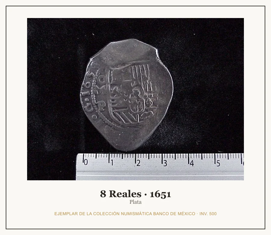 8 Reales · 1651 — Ejemplar de la Colección Numismática Banco de México, inv. 500