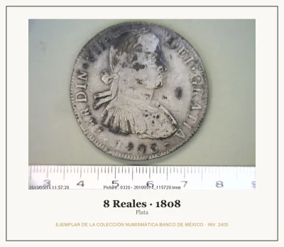 8 Reales · 1808 — Ejemplar de la Colección Numismática Banco de México, inv. 2405