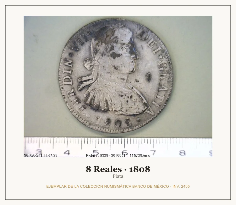 8 Reales · 1808 — Ejemplar de la Colección Numismática Banco de México, inv. 2405