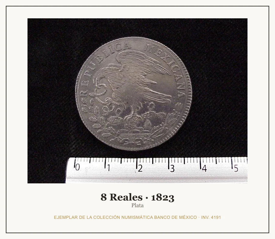 Moneda destacada de la serie misc-8 Reales Plata Republica Mexic