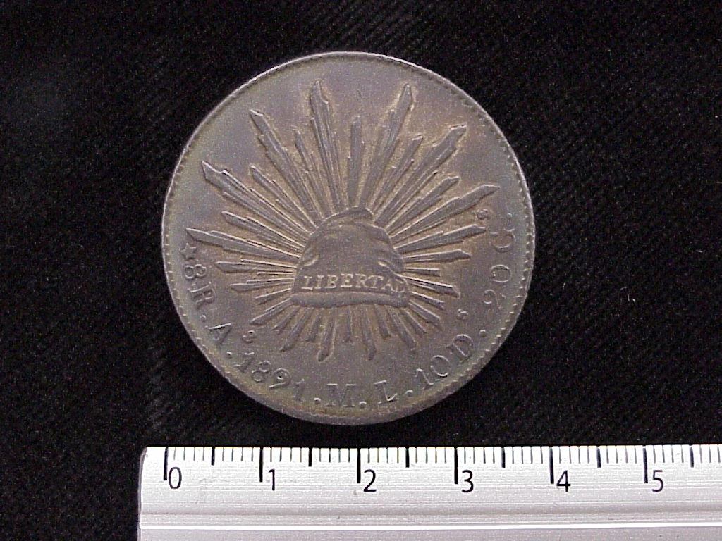 8 Plata 1891 . Inventario Banxico 5763 (reverso)