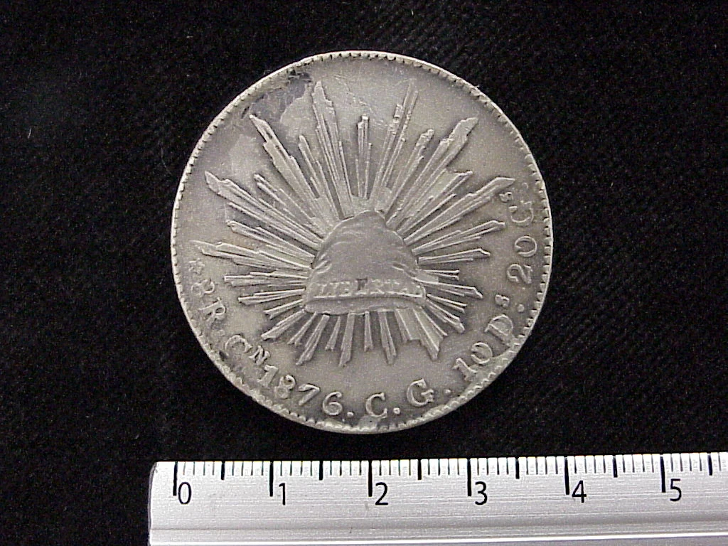 8 Plata 1876 . Inventario Banxico 6001 (reverso)