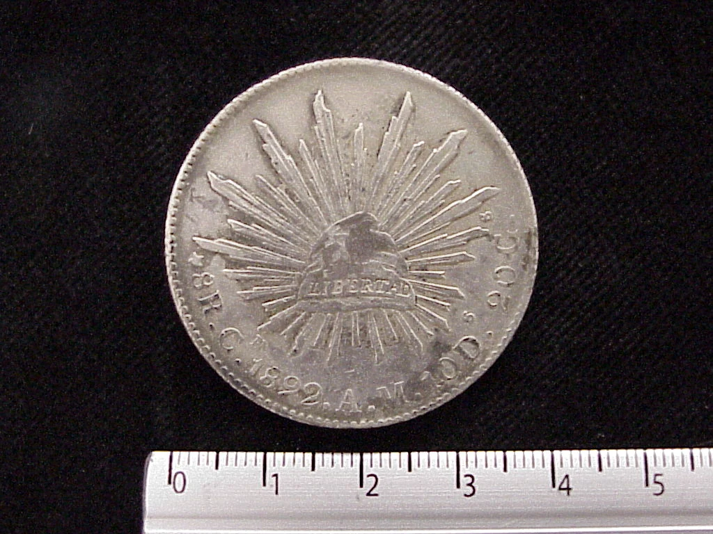 8 Plata 1892 . Inventario Banxico 6067 (reverso)