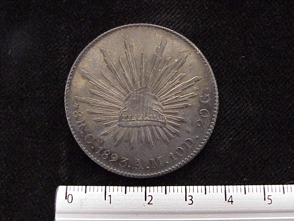 8 Plata 1893 . Inventario Banxico 6070 (reverso)