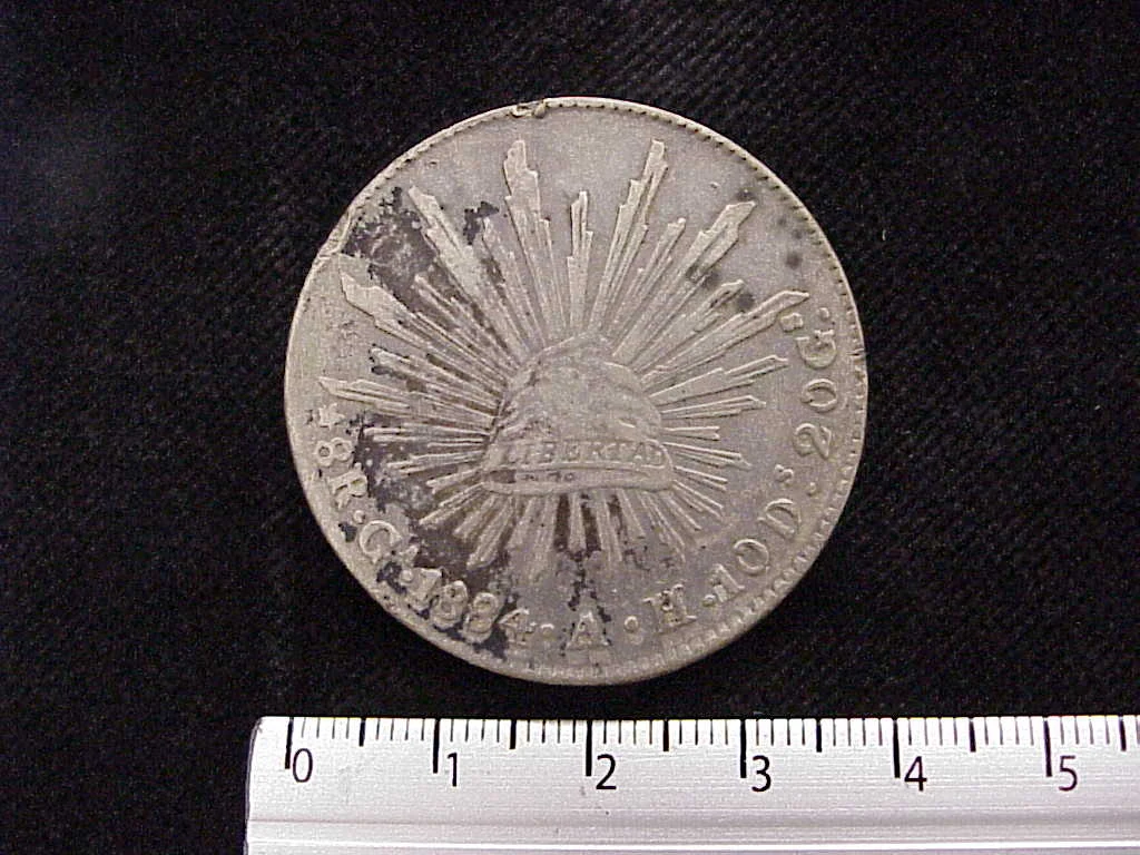 8 Plata 1884 . Inventario Banxico 7487 (reverso)