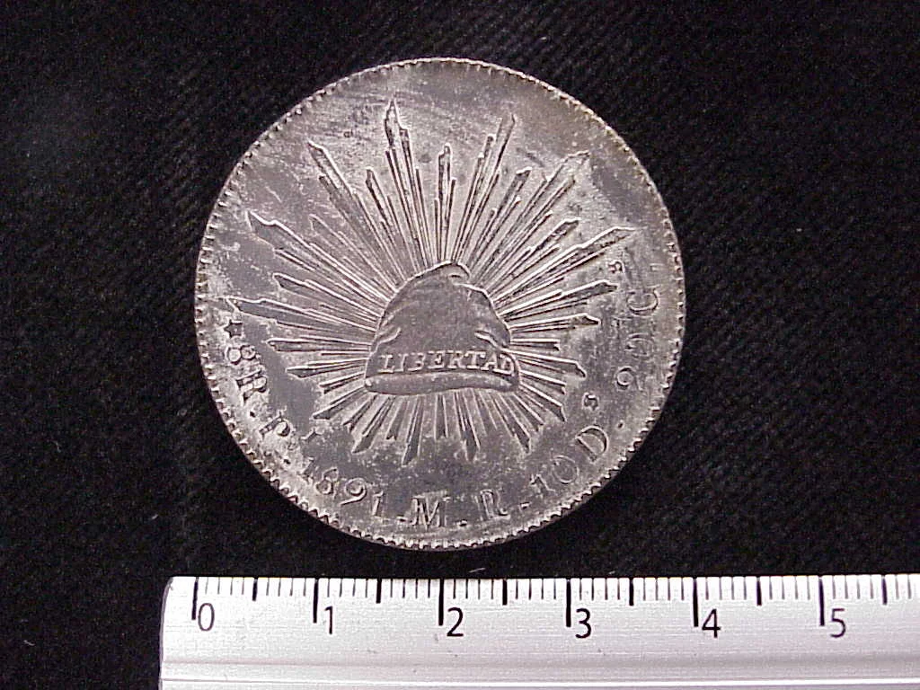 8 Plata 1891 . Inventario Banxico 9696 (reverso)