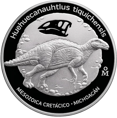 Medalla Huehuecanauhtlus tiquichensis · Dinosaurios de México (Casa de Moneda)