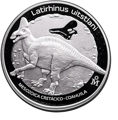 Medalla Latirhinus uitstlani · Dinosaurios de México (Casa de Moneda)