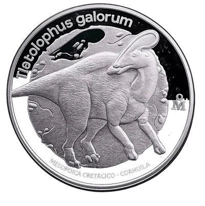 Medalla Tlatolophus galorum · Dinosaurios de México (Casa de Moneda)