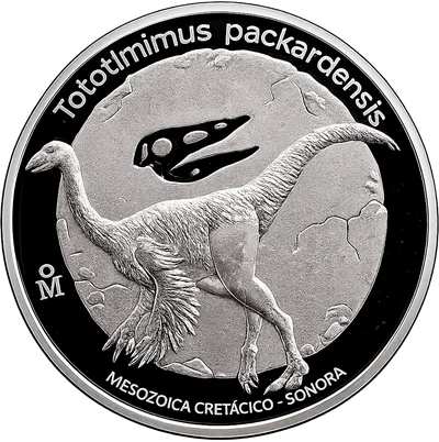 Medalla Tototlmimus packardensis · Dinosaurios de México (Casa de Moneda)