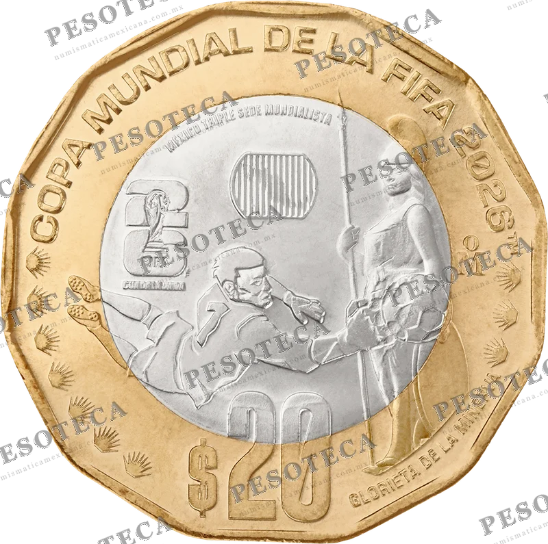 Moneda 20 pesos Mundial 2026 Guadalajara bimetálica oficial Banxico