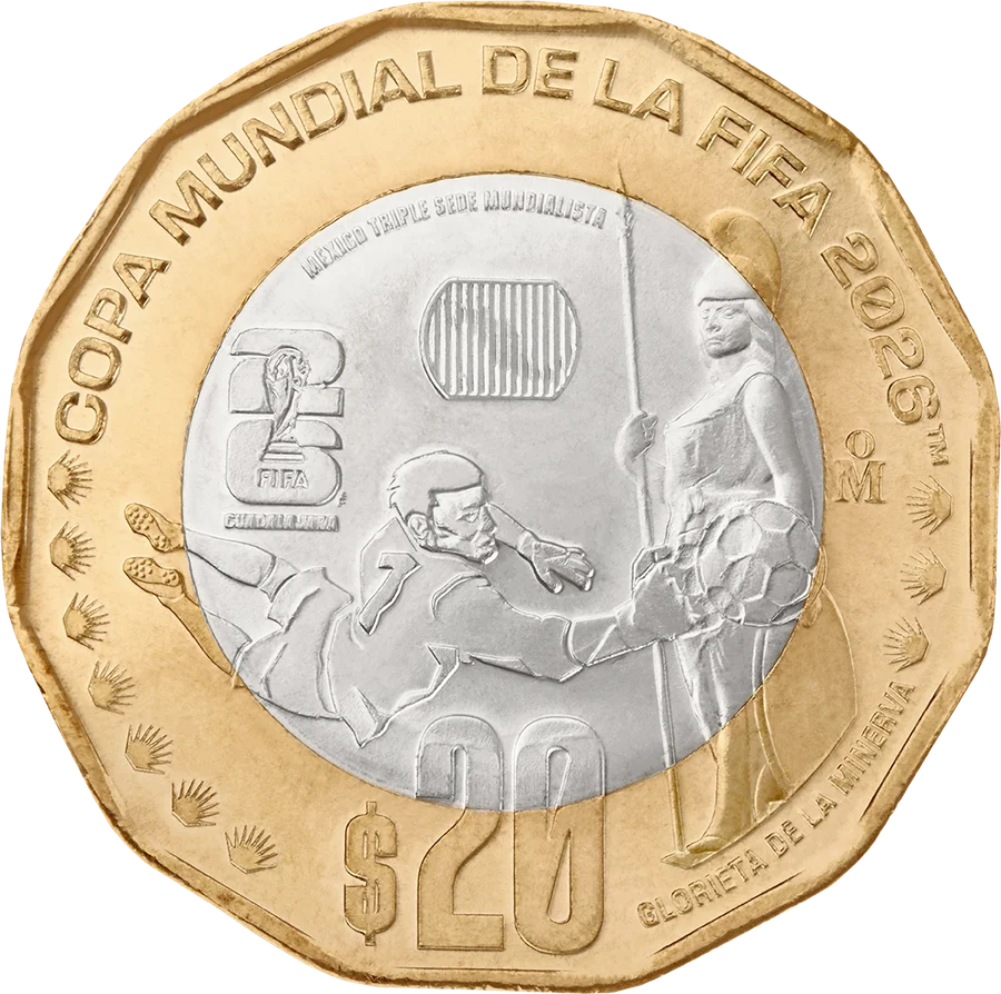 Moneda 20 pesos Mundial 2026 Guadalajara bimetálica oficial Banxico