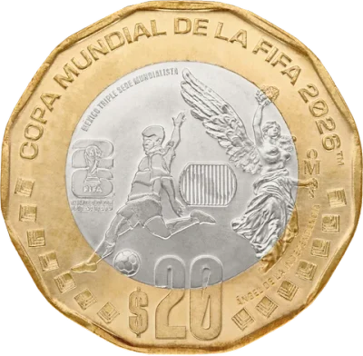 Moneda 20 pesos Mundial 2026 Ciudad de México bimetálica oficial Banxico