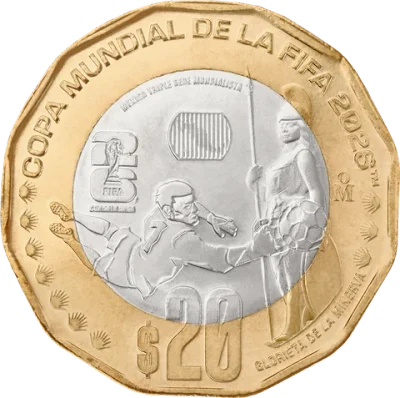 Moneda 20 pesos Mundial 2026 Guadalajara bimetálica oficial Banxico