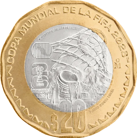 Moneda 20 pesos Mundial 2026 Monterrey