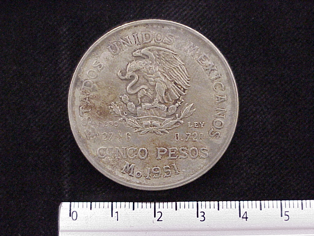 5 Pesos Plata 1951 (anverso)