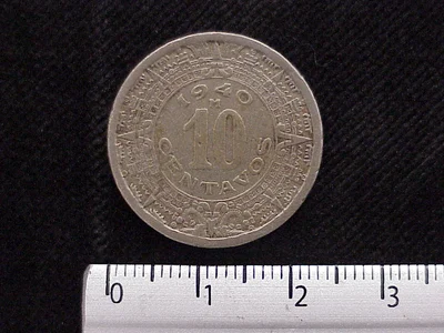 10 Cuproníquel 1940 . Inventario Banxico 12231 (reverso)