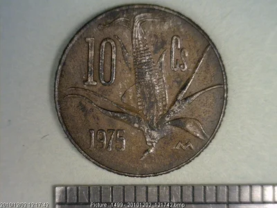 10 Cuproníquel 1975 . Inventario Banxico 12267 (reverso)