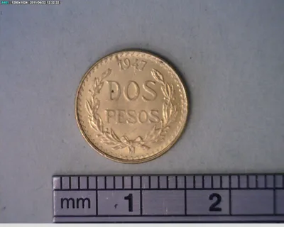 2 Pesos Hidalgo Oro 1947 (reverso)