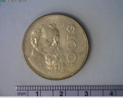 100 Pesos Carranza Bronce Aluminio 1988 (reverso)