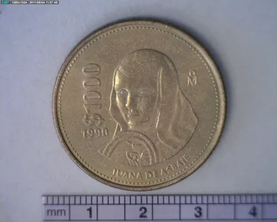 1000 Pesos Sor Juana Inés de la Cruz Bronce Aluminio 1990 (reverso)