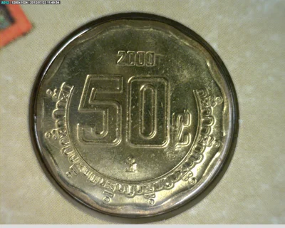 50 Bronce Aluminio 2000 . Inventario Banxico 20654 (reverso)