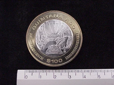 100 Pesos Unión de los Estados Quintana Roo segunda etapa cultural 2007 · Inventario Banxico 21541 (reverso)