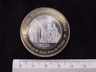 100 Pesos Unión de los Estados Querétaro segunda etapa cultural 2007 · Inventario Banxico 21546 (reverso)