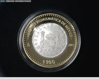 100 Pesos Herencia Numismatica I, Columnario 2011 - reverso