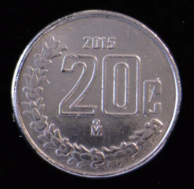 20 Acero inoxidable 2015 . Inventario Banxico 23606 (reverso)