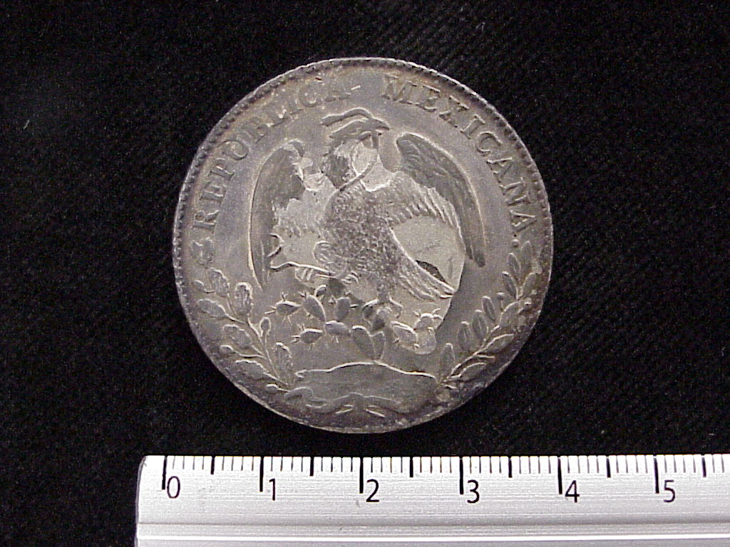 8 Plata 1877 . Inventario Banxico 6006 (anverso)