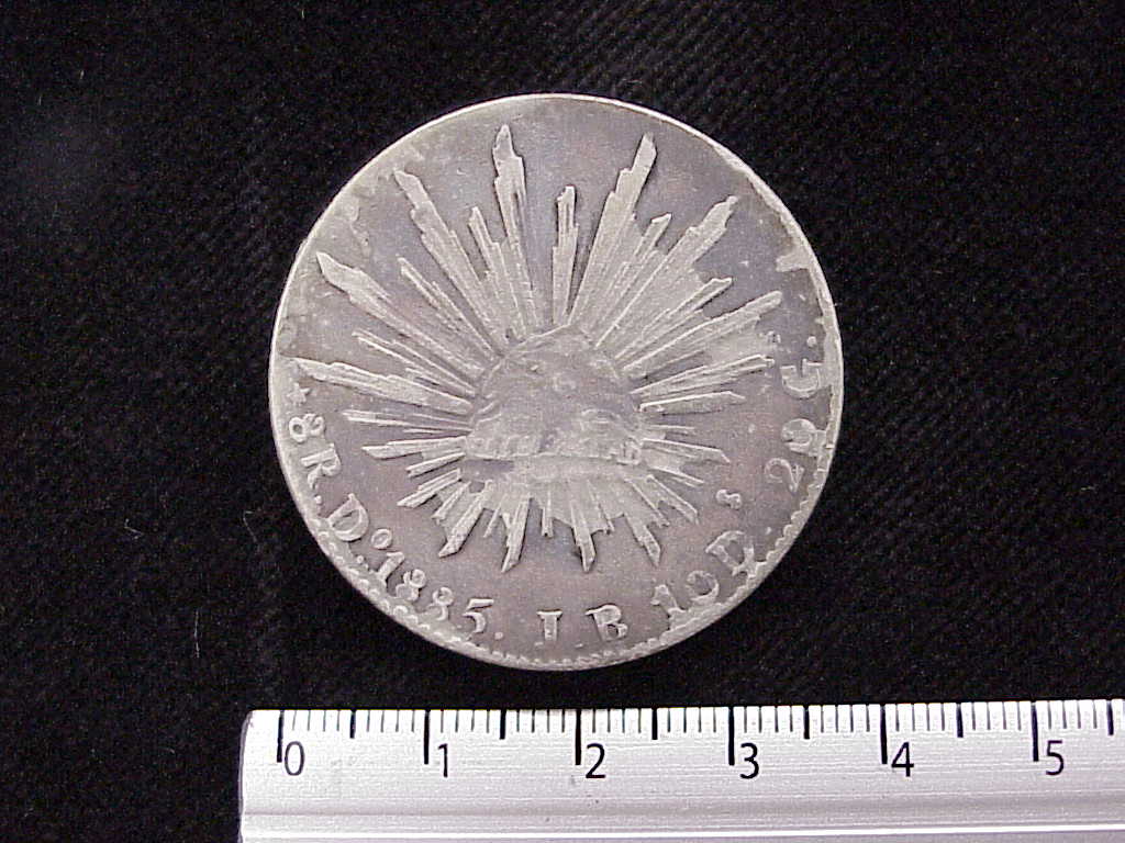8 Plata 1885 . Inventario Banxico 7009 (anverso)